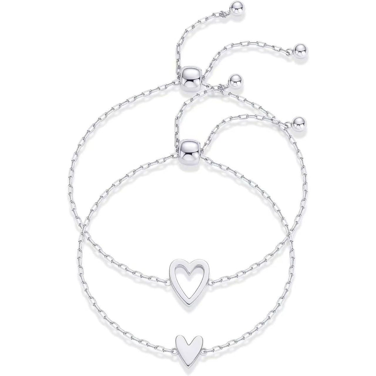 Dainty heart bracelet, two-piece set